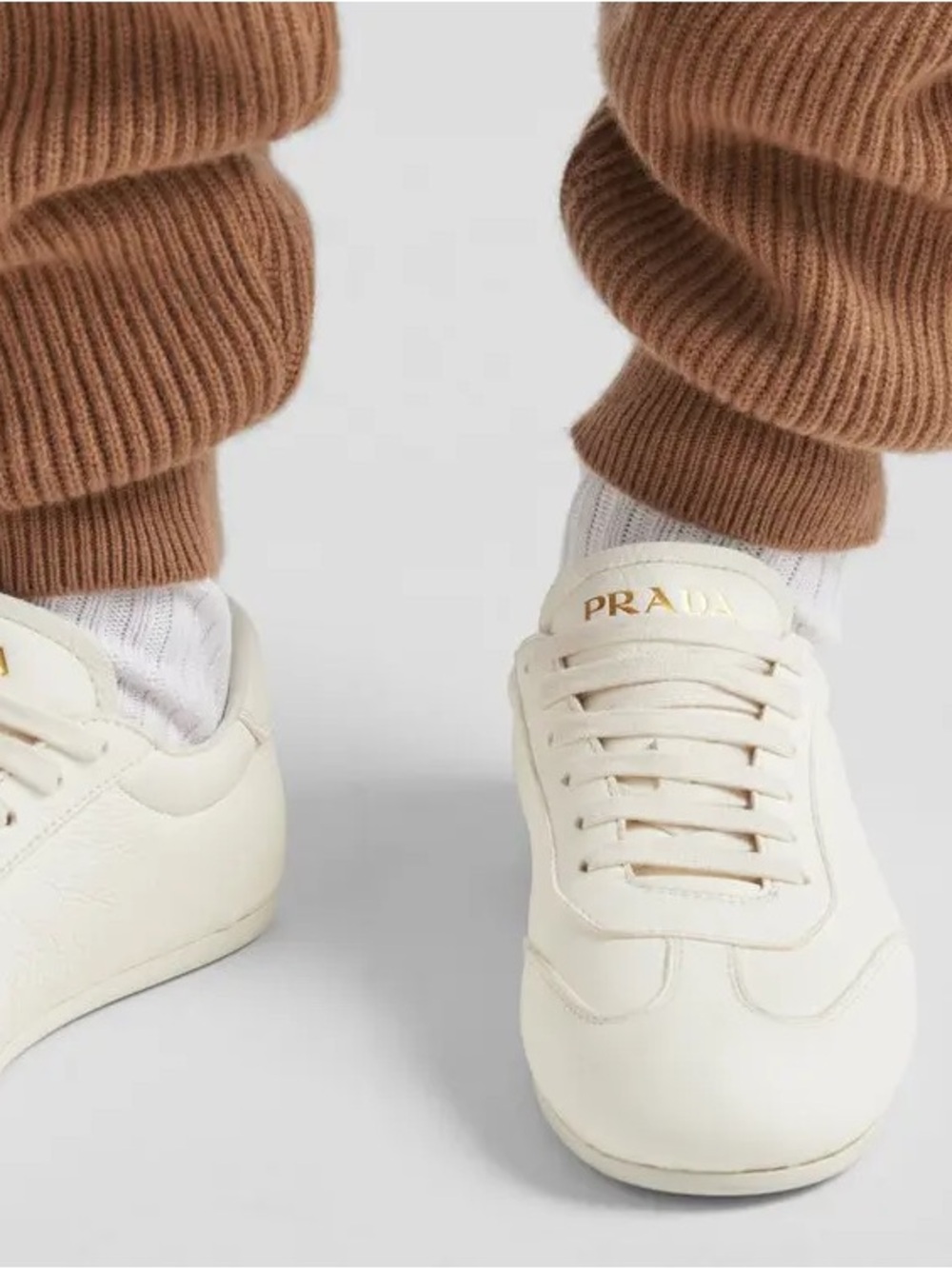 Prada Ivory Leather Low-Top Sneakers